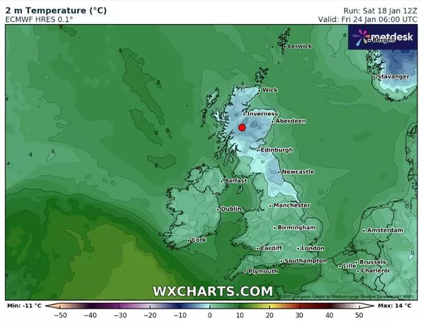英国气象地图准确地显示了英国人将在何时何地遭遇零下5摄氏度的严寒