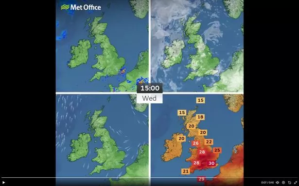 英国天气:英国气象局预测,今天气温将达到30摄氏度,地图将变成火红色